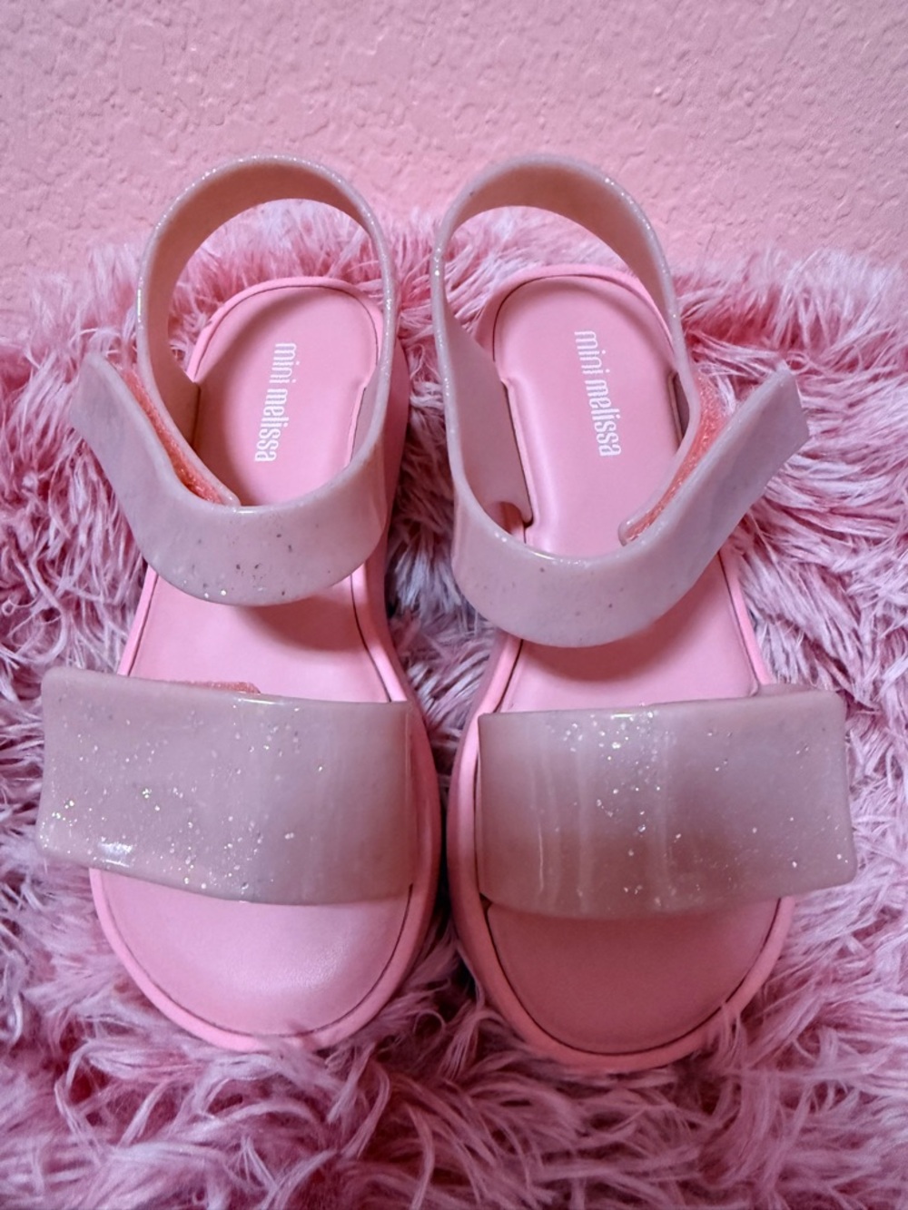 Mini Melissa Girls Pink Glitter Strap Sandals